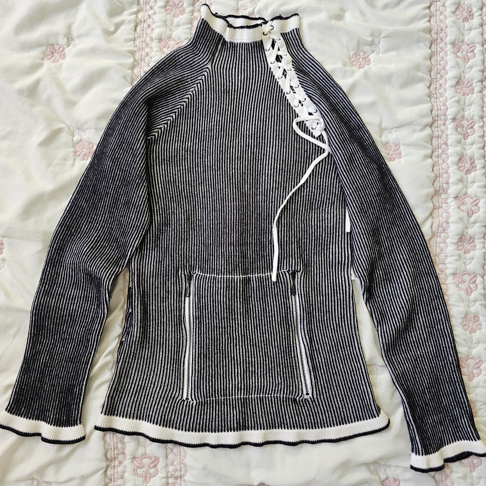 NILS Black and White Cowl Turtleneck Sweater